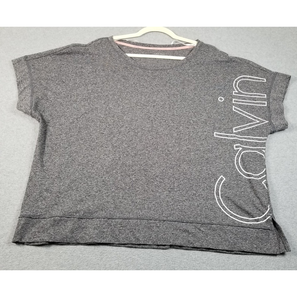Calvin Klein Performance Top‎ Womens 3X Gray Logo Activewear Short Sleeve Shirt